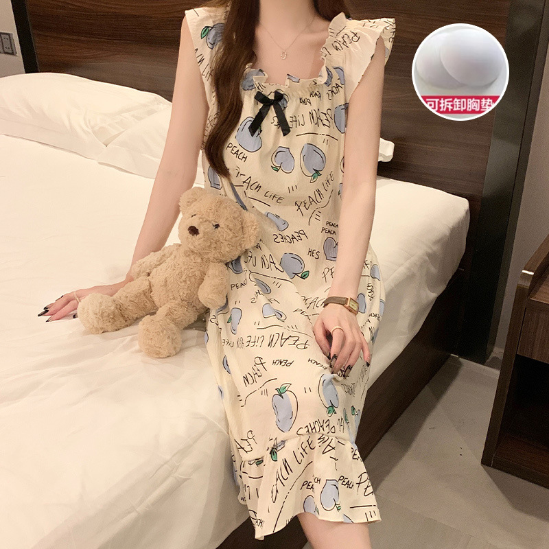 Camisón de las mujeres vestido de mitad de longitud verano dulce Correa linda princesa estilo estudiante con almohadilla en el pecho pijamas vestido entrega en vivo