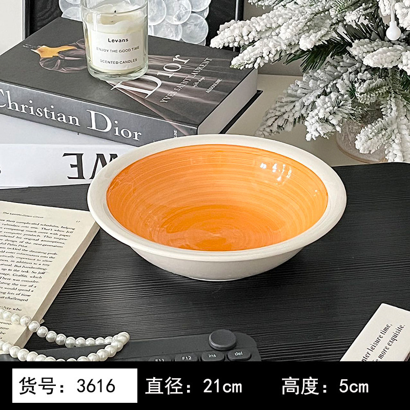 8英寸浅黄色釉下彩植物花卉图案北欧风格汤盘陶瓷餐具 8英寸汤B&|undefined