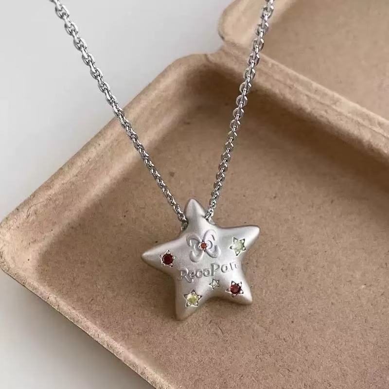 Irregular Moon Star Pendant Necklace Liquid Lava Chain For Women_voghion.com