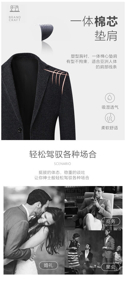 Áo vest nam dáng ôm họa tiết chữ nhật nhỏ, vải co giãn dày, không cần ủi, tay dài — Ca rô Houndstooth xám nhạt, Ca rô Houndstooth Đen Xám chi tiết 6