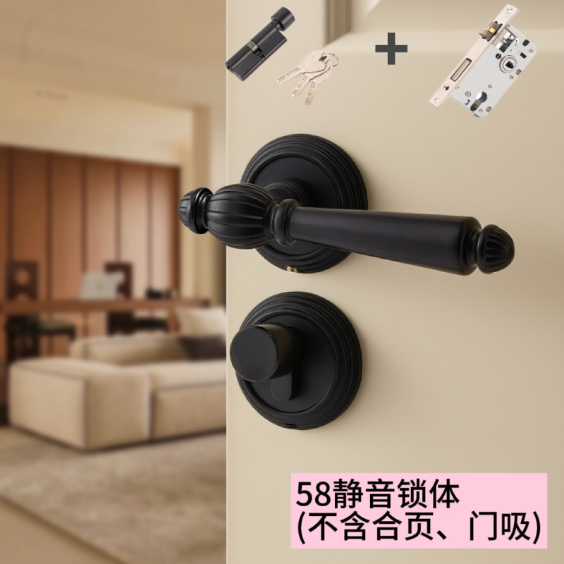 法式银色门锁卧室室内磁吸静音房门锁中古风亮铬木门把手分体锁具|undefined