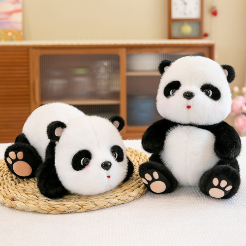 Doll tribe lying down Chinese black and white footprints giant panda girl gift cute sitting posture national treasure panda doll plush
