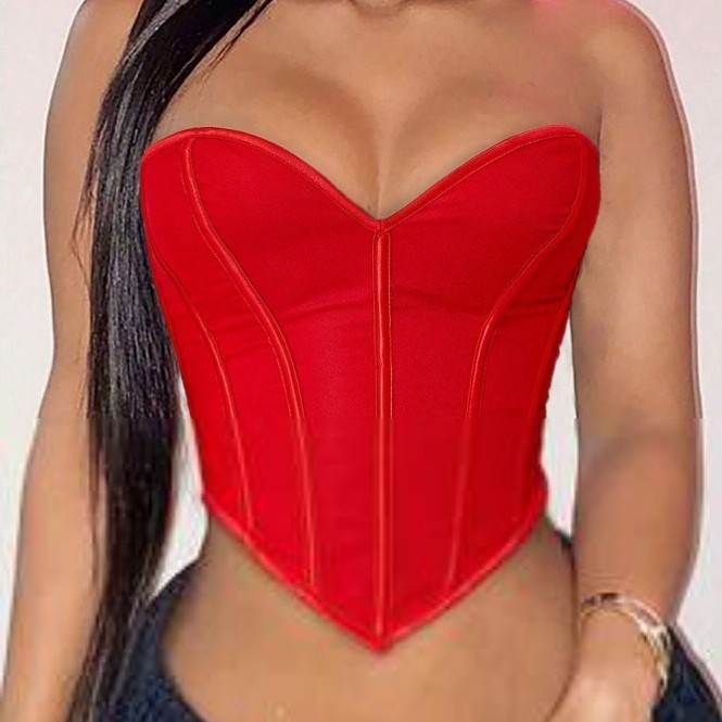 亚马逊速卖通黑色磨砂纹抹胸塑身衣鱼骨裹胸小背心性感宫廷上衣女