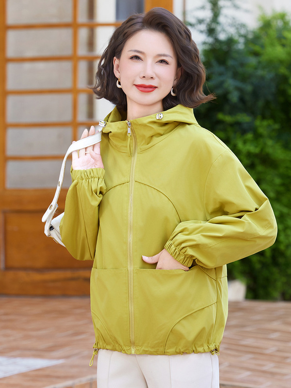 小个子妈妈装秋季连帽长袖减龄休闲外套中老年女装拉链开衫夹克|undefined