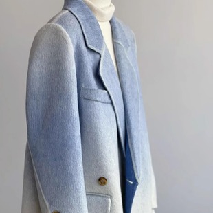 This year's popular off-season clearance double-sided woolen shoulder elegant blue gradient white coat coat for women winter advanced