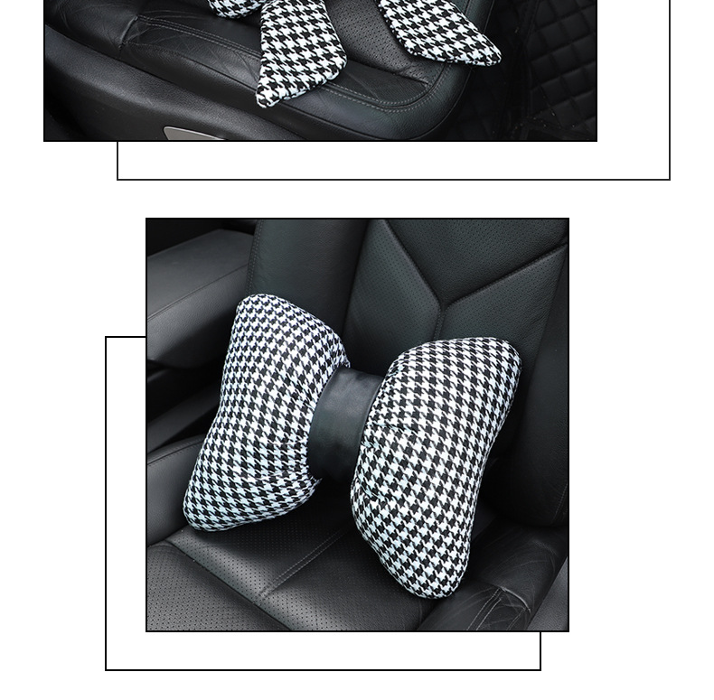 Bow Ribbon Car Headrest Fashion Houndstooth Car Neck Pillow Pillow Four Seasons Universal Car Waist