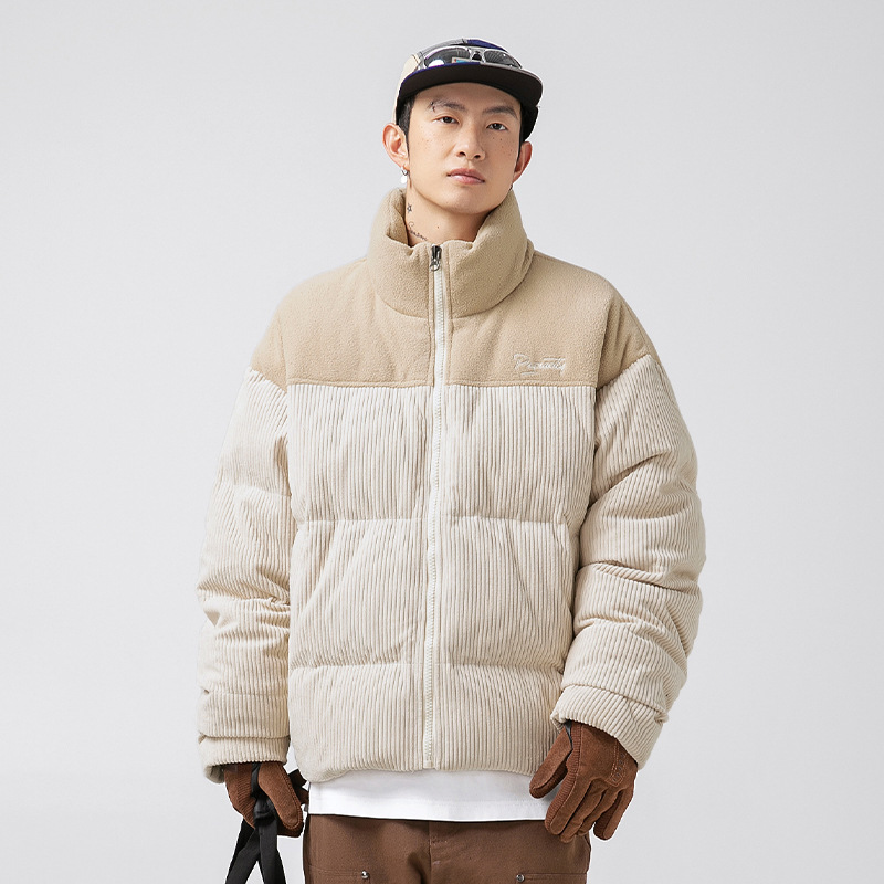 Contraste de color material diferente costura diseño pan abrigo invierno engrosada abrigo de algodón acolchado marca de moda PANA abrigo de algodón acolchado Q