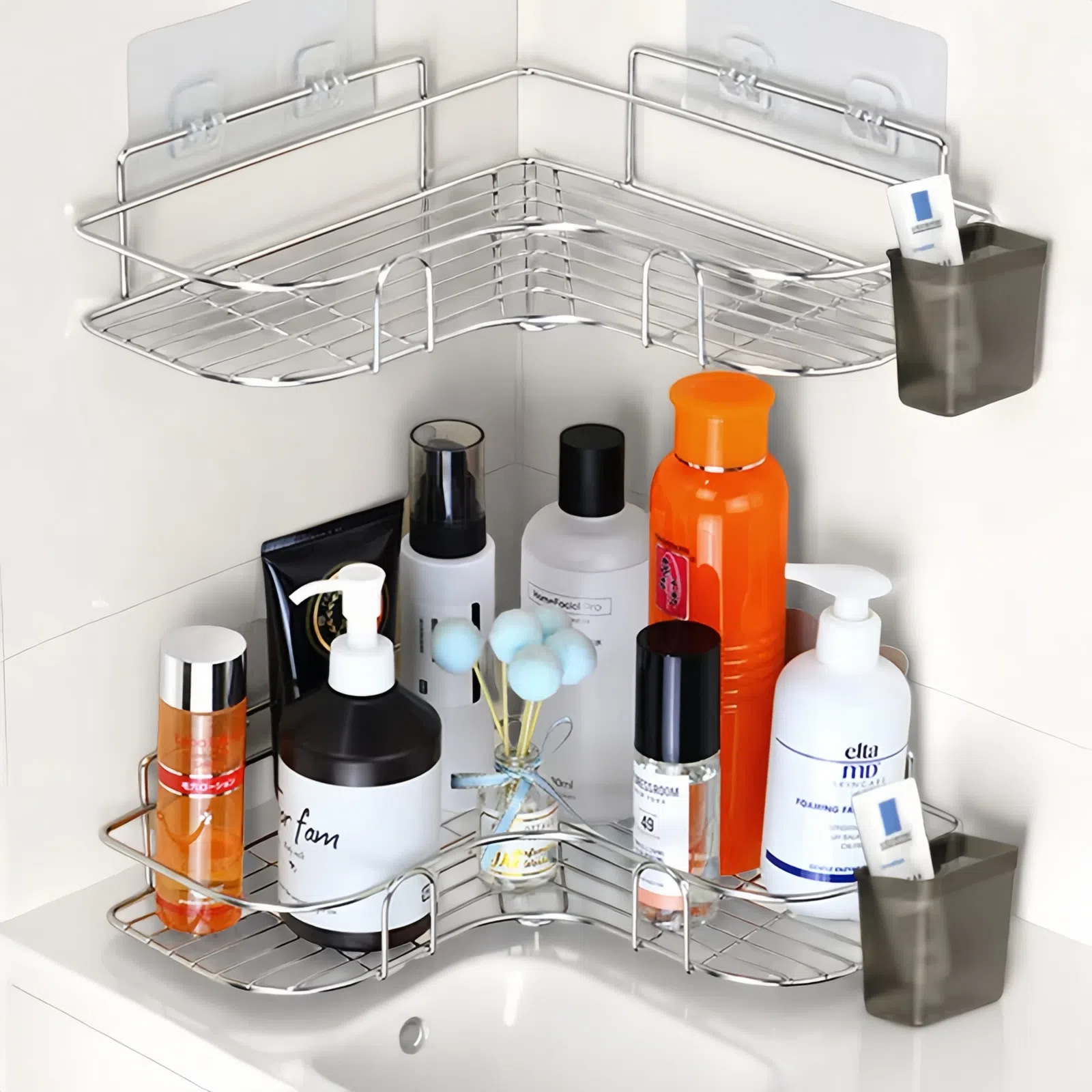 Bathroom storage wall corner stainless steel storage basket toilet non-perforated storage finishing stainless steel storage rack