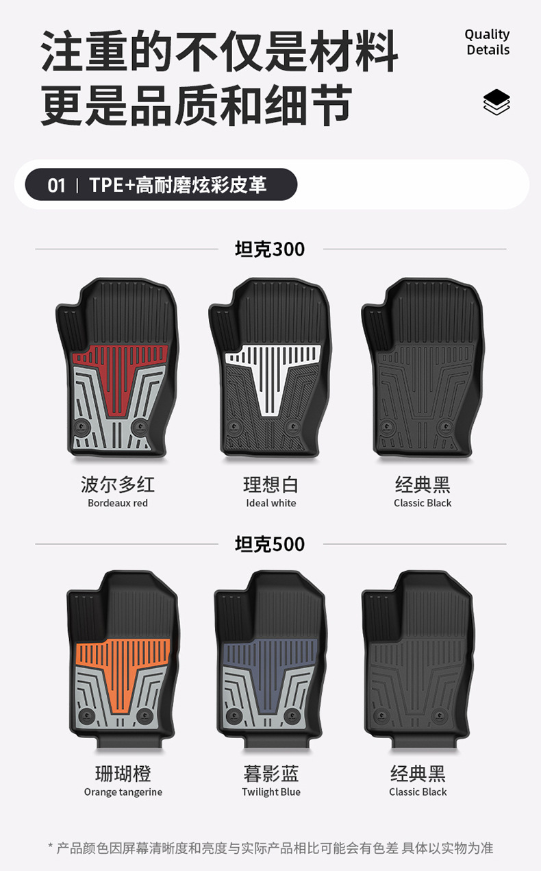 Tank 300L, Tank 400, Tank 500, Tank 700 Special Vehicle-Specific Colorful Tpe Car Floor Mats and Interior Accessories