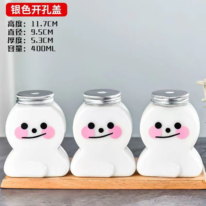 400ml pastel de jengibre muñeco de nieve transparente leche botella de té jugo de dibujos animados botella de plástico caramelo tarro desechable mascota taza de dibujos animados
