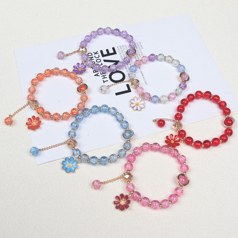 ins草莓晶跨境手工编织水晶彩色雏菊夏季新款手链玻璃粉色手饰