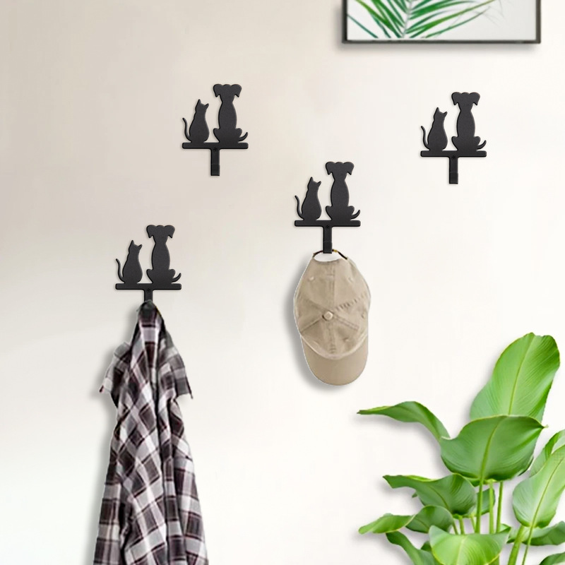 Cat and Dog Partner Cross-Border Metal Hook Without Punching Kitchen Bathroom Door Wall Wall Hanging Clothes Decorative Hook