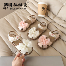 女童网纱蝴蝶结公主包头凉鞋2025夏季新款儿童时尚软底凉鞋大童