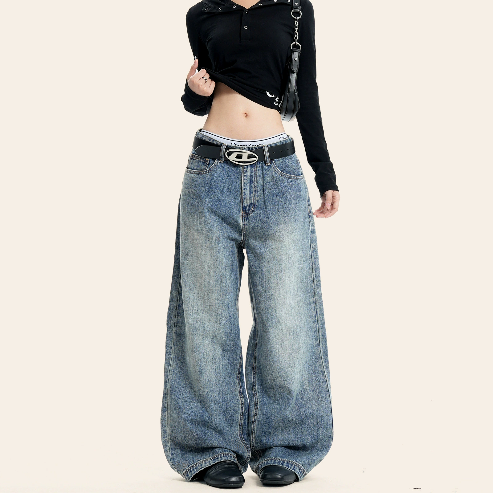 Джинсы Yongfang в американском ретро-стиле, синие, прямые, свободные, унисекс, простые, повседневные, широкие брюки для города