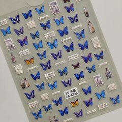 梦幻魅蓝蝴蝶美甲贴指5D浮雕立体蓝色蝴蝶diy指甲贴纸饰品 CA款