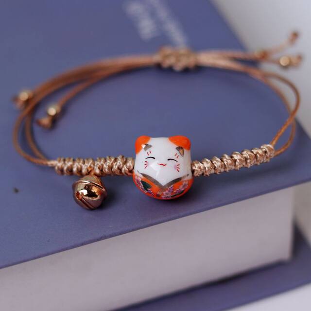 Set 3 Bracciali Portafortuna Con Gatto Kawaii - Regolabili Per Uomo E Donna