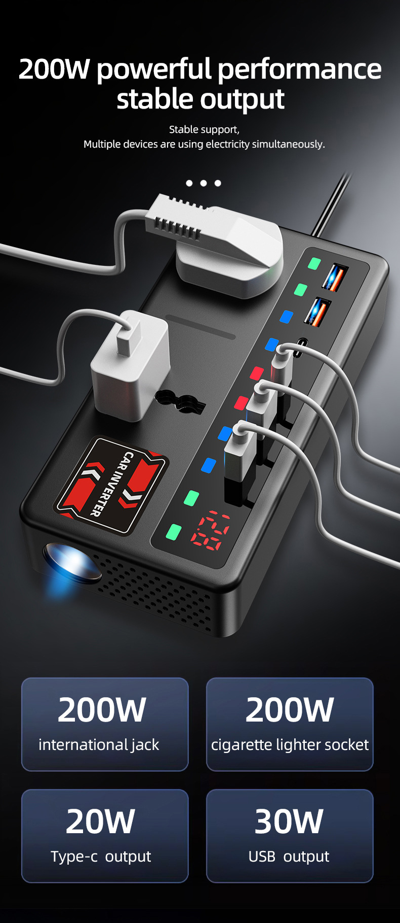 Car Charger 12V24V to 220V High-Power Inverter Car Power Supply Cigarette Lighter Conversion Socket Fast Charging
