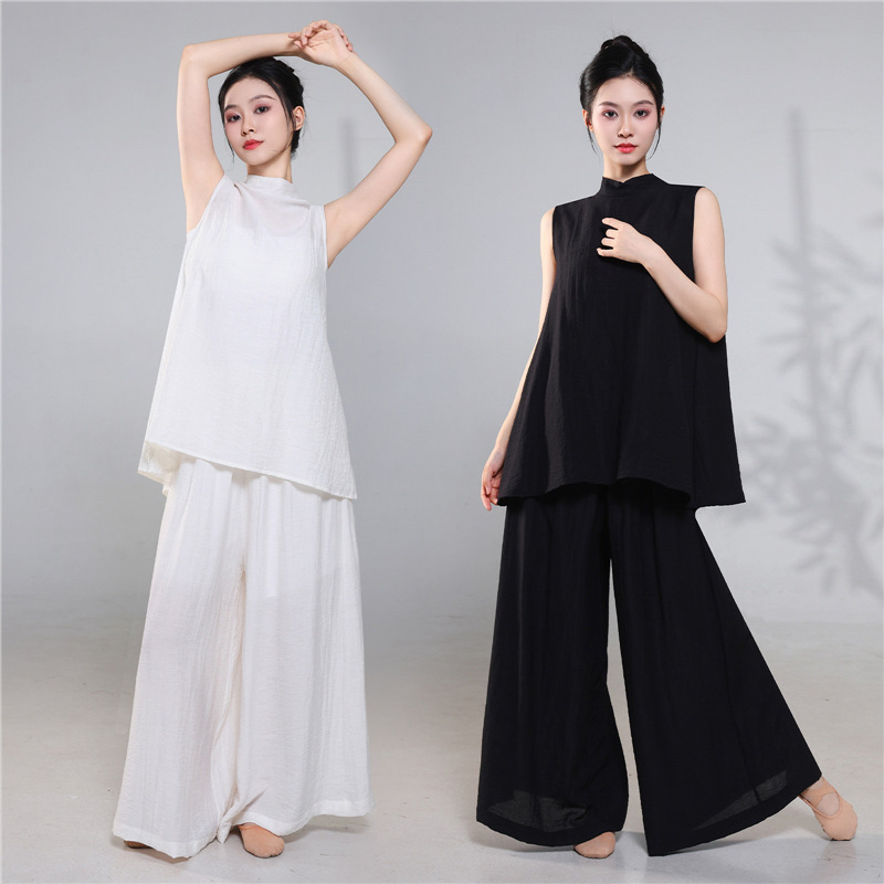 New Classical Dance Costume, New Chinese Style Modern Performance Outfit for Women, White National Style Sleeveless Wide-Leg Pants Performance Outfit Set New Classical Dance Costume, New Chinese Style Modern Performance Outfit for Women, White National Style Sleeveless Wide-Leg Pants Performance Outfit Set