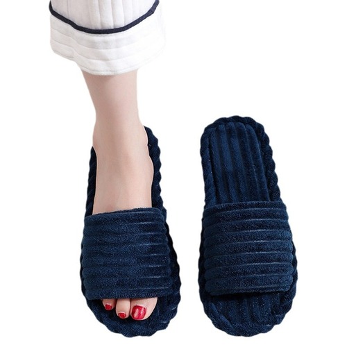 Cross-border style slippers, open-toe spring/autumn indoor non-slip flat shoes for couples, fashionable and simple hair ball slippers