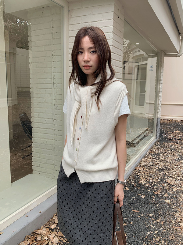 苏奈 配披肩35%羊毛洋气无袖针织马夹彩扣开衫两件套女tableblue|undefined