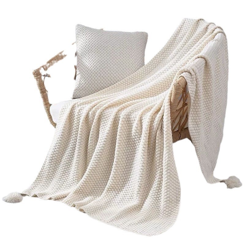 Premium Cotton Knit Throw Blanket - Soft & Breathable For Sofa, Office Nap, And Home Decor (Beige/Grey, Lightweight, OEKO-TEX Certified)_voghion.com