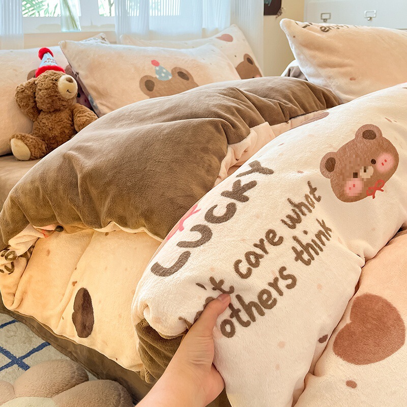 ミルクベルベットキルトカバーシングルピース150X200x230冬プラスベルベットキルトカバーコーラルベルベットフランネル寝具4点セット|undefined