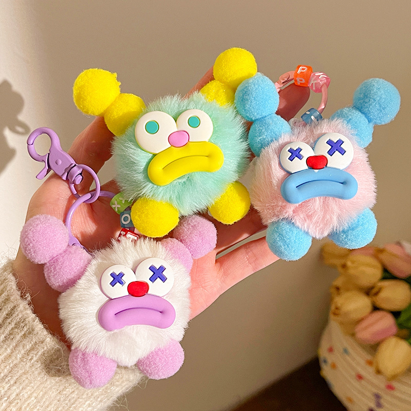 醜くてかわいい毛玉、大きな口、楽しいソーセージ口キーホルダー、クリエイティブで新鮮なカップル、親友ギフトバッグペンダント|undefined