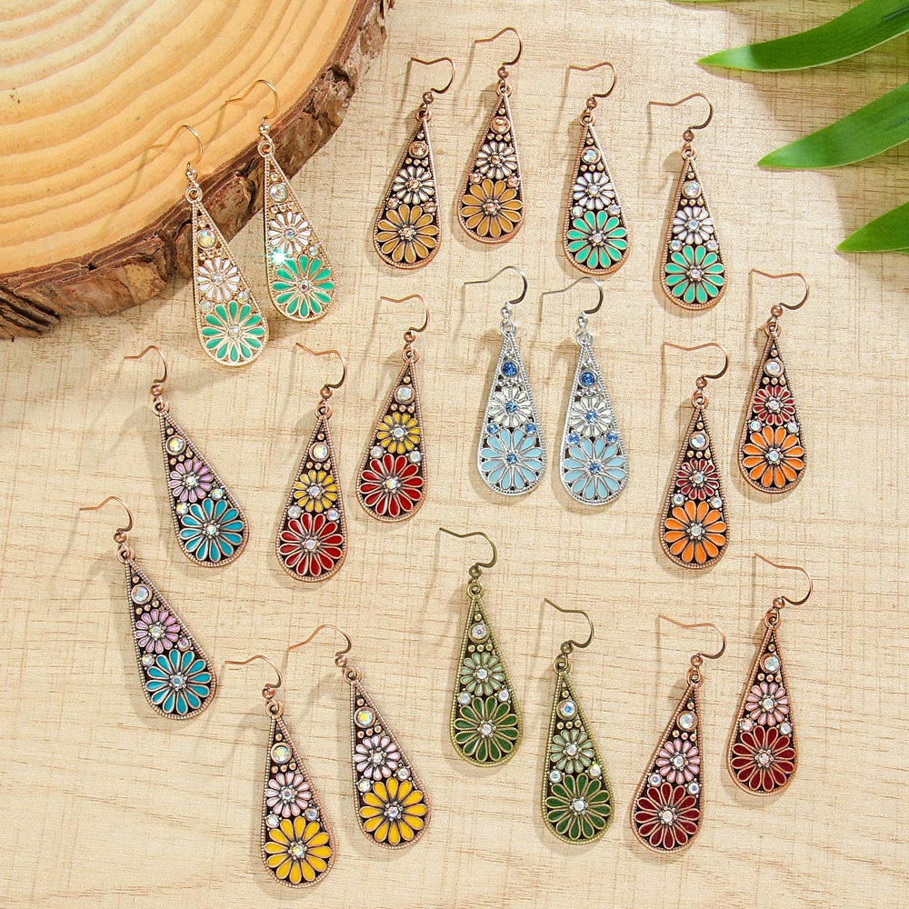 Эксклюзивные универсальные элегантные металлические серьги в богемном стиле, красочные каплевидные маленькие серьги с масляными каплями в форме ромашки