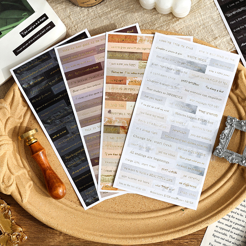 Yuezhen escritura serie de vida Diario pegatinas retro dorado pegatinas de los niños texto creativo Diario material al por mayor