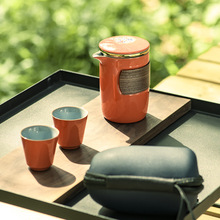 旅行功夫茶具套裝玻璃泡茶壺便攜式收納包陶瓷快客杯戶外一壺三杯