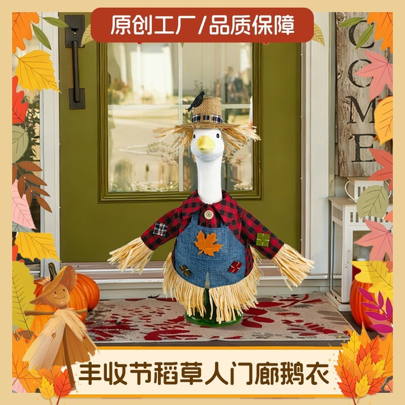 2-Piece Thanksgiving Scarecrow Porch Goose Costume, Suitable for 23inch Lawn Statue Goose Designs with Hats