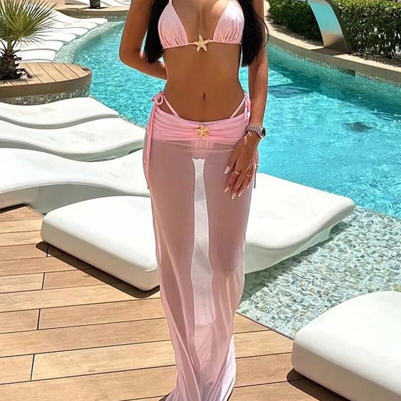 2026 Cross-Border Women's Fashion Spicy Girl Outfit Elastic Bikini Half Skirt Three-Piece Beachwear European and American Style Two-Piece Set