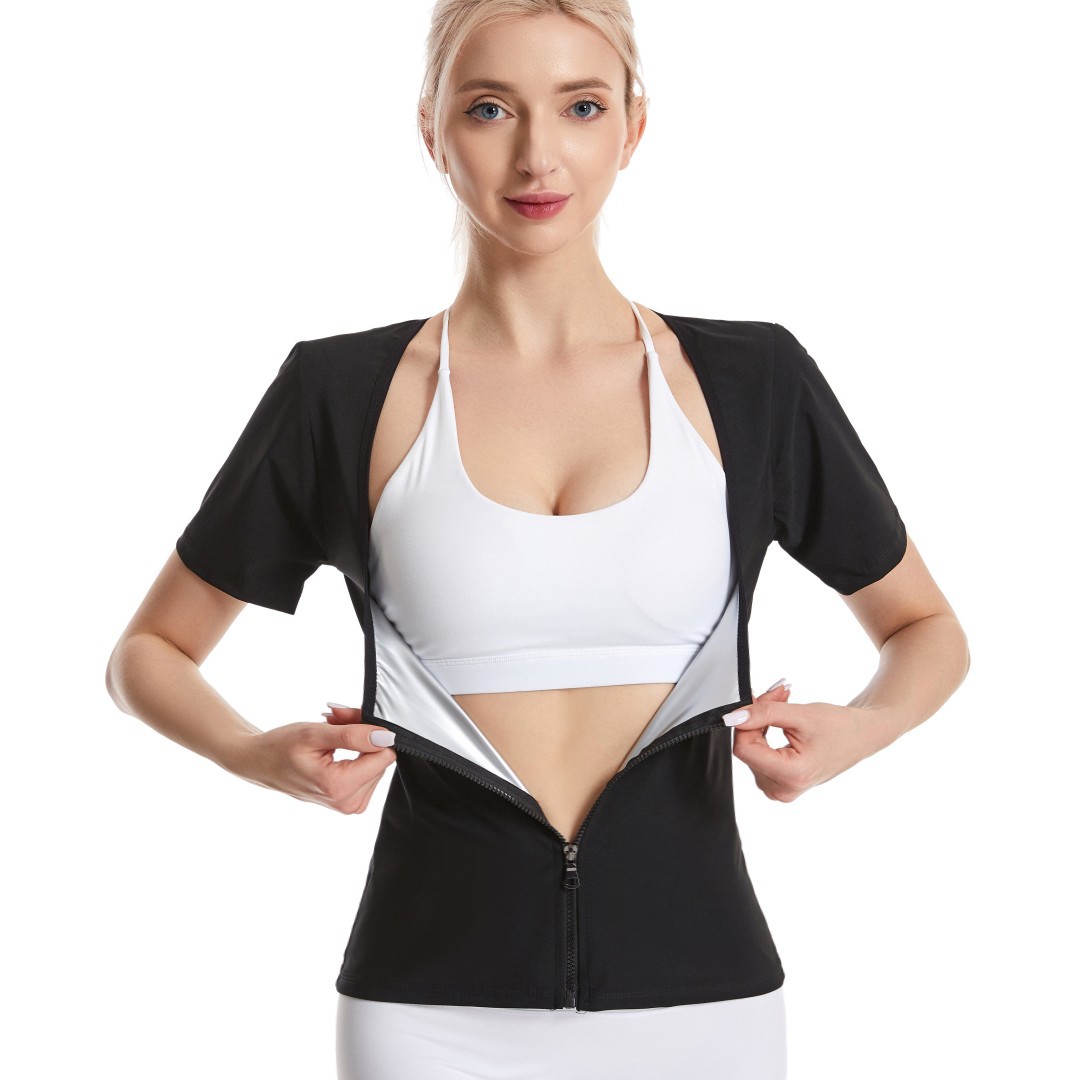 Transfronterizo de las mujeres sudor corsé pecho ropa interior yoga corsé vientre contrayendo sudor-Romper ropa cremallera deportes camiseta