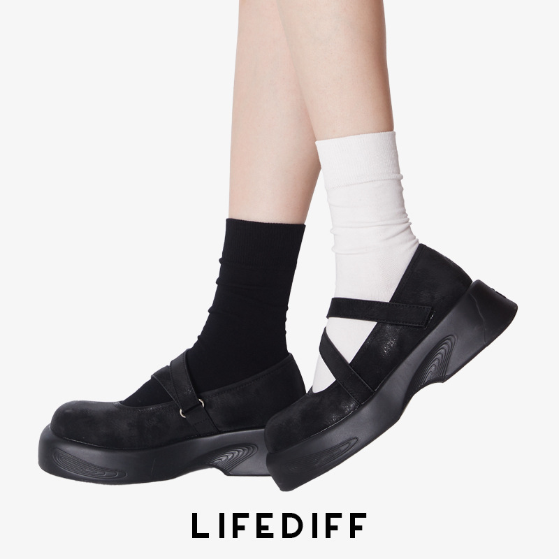 Autumn and Winter Socks Women's Pure Cotton Gray Pile Socks Pure Color Mid-calf Black White Socks with Small Leather Shoes 23241