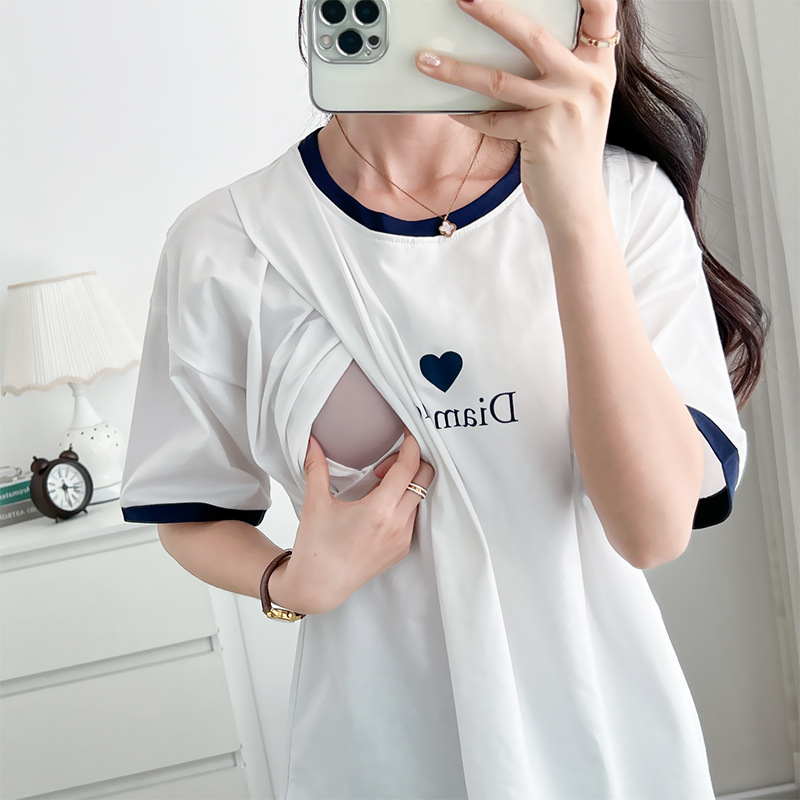 Nursing Top postpartum summer hot mom out pure cotton printed short-sleeved T-shirt nursing clothes women's fashion maternity clothes