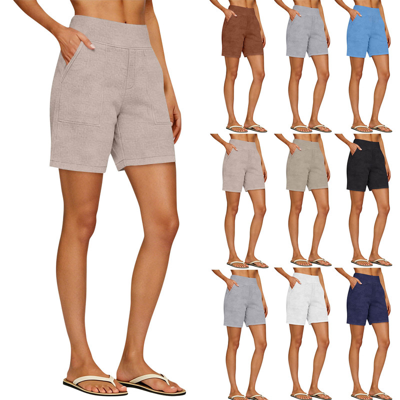 Cross-Border Amazon Temutk New Women's Cotton and Linen Cool Casual Shorts High-Waisted Three-Quarter Pants Base Layer Sports Wear Cross-Border Amazon Temutk New Women's Cotton and Linen Cool Casual Shorts High-Waisted Three-Quarter Pants Base Layer Sports Wear
