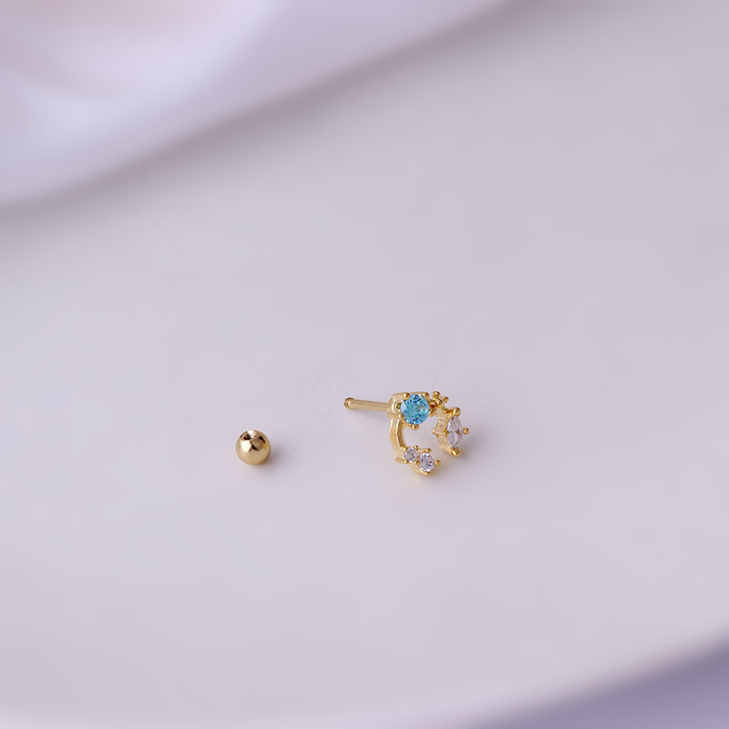 0.8MM titanium steel thin rod colorful zircon single ear bone studs