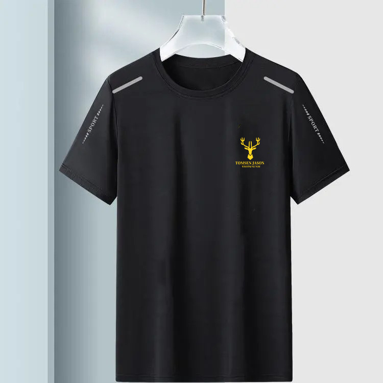 Verano nuevo estilo de moda de hielo camiseta de mangas cortas hombre deporte de mangas cortas malla transpirable tendencia versátil ropa superior