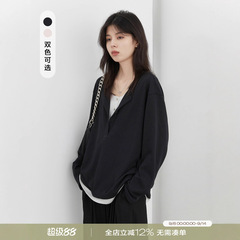 CHICVEN「反叛通勤」初秋新款慵懒感撞色假两件针织T恤宽松长袖女