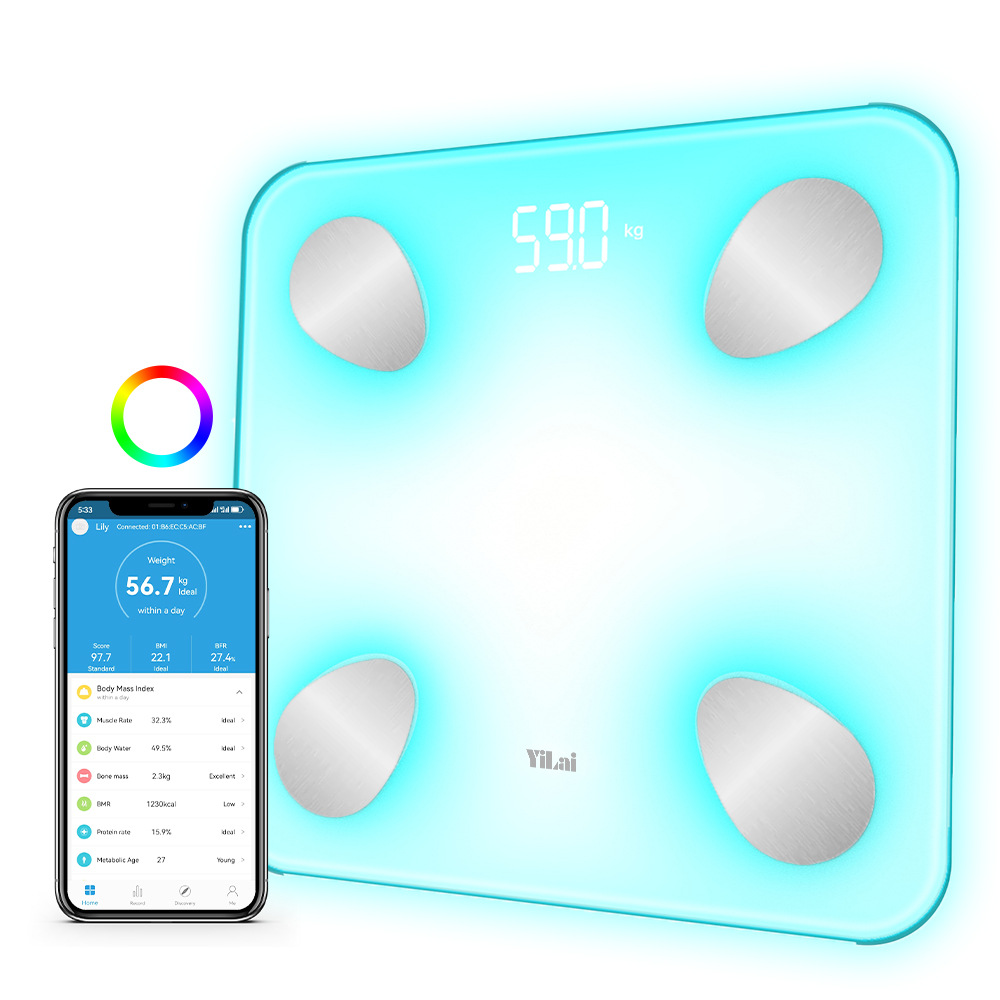 Home-Use Weight Scale App Bluetooth Body Fat Scale Wholesale High-Precision Scale 3-Color Dazzling Light Smart Body Fat Scale Luminous Scale
