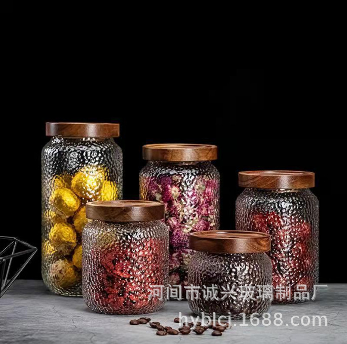 mayorista Acacia tanque de almacenamiento martillo transparente vidrio sellado lata de té sellado de té a prueba de humedad