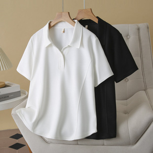 Short-sleeved Shirt Collar T-shirt Short-sleeved Fat Girl Top 2025 Summer Simple Solid Color T-shirt plus size Casual Shirt Women's 2520