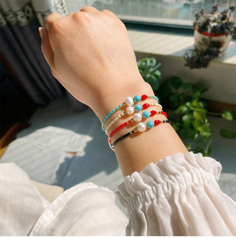 1 Piece Ethnic Style Geometric Beaded turquoise Pearl Crystal Womenu0027S Bracelets