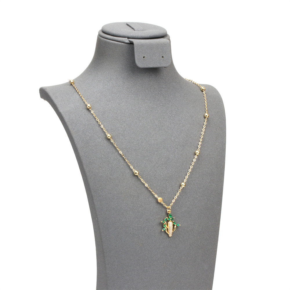 Copper Inlaid Micro Zircon Cactus Necklace Female Simple Beads Necklace display picture 3