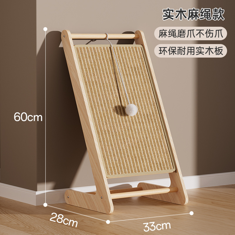 Triángulo con bola de madera sólida seda gato agarrar placa no cae desgaste vertical gato agarrar almohadilla gato agarrar columna seda cuerda juguete gato