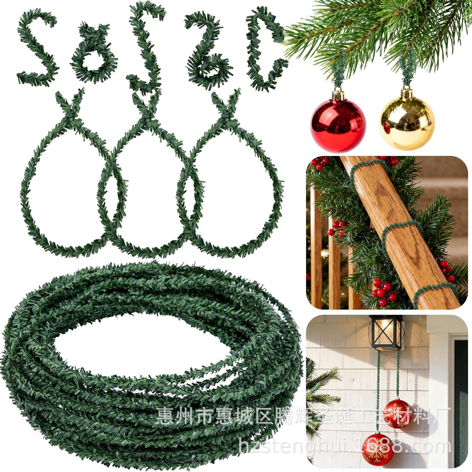Manufacturer supplies 2cm Christmas decorative iron wire pine needle strips for free-form wreath accessories and garlands 5m Christmas tree