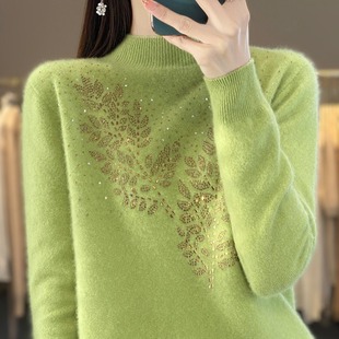 Wholesale 2025 Autumn and Winter New Hot Diamond Half Turtleneck Knitted Bottoming Shirt Women's Sweater Inner Sweater Dropshipping
