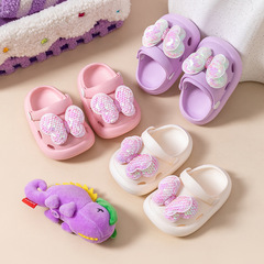Children's Slippers, Princess Style for Girls, Outdoor Slip-Resistant Soft Sole Hole Slippers with Fashion Bow Ties, Baby Head Cover Shoes