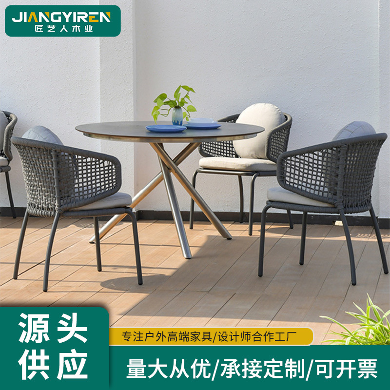 Outdoor Table and Chair Courtyard Combination Nordic Outdoor Leisure Rattan Chair Waterproof Sun Room Terrace Rattan Furniture