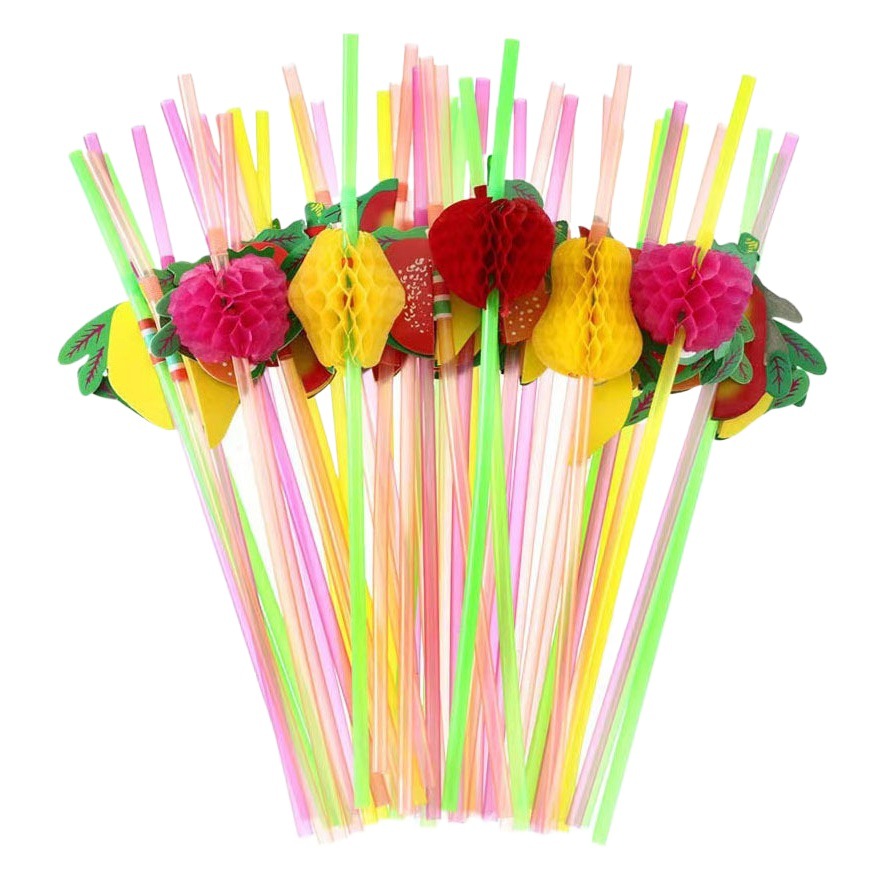 Decoración de fiesta transfronteriza Hawaiano paja fruta paraguas palo 3D panal traje paraguas papel paja